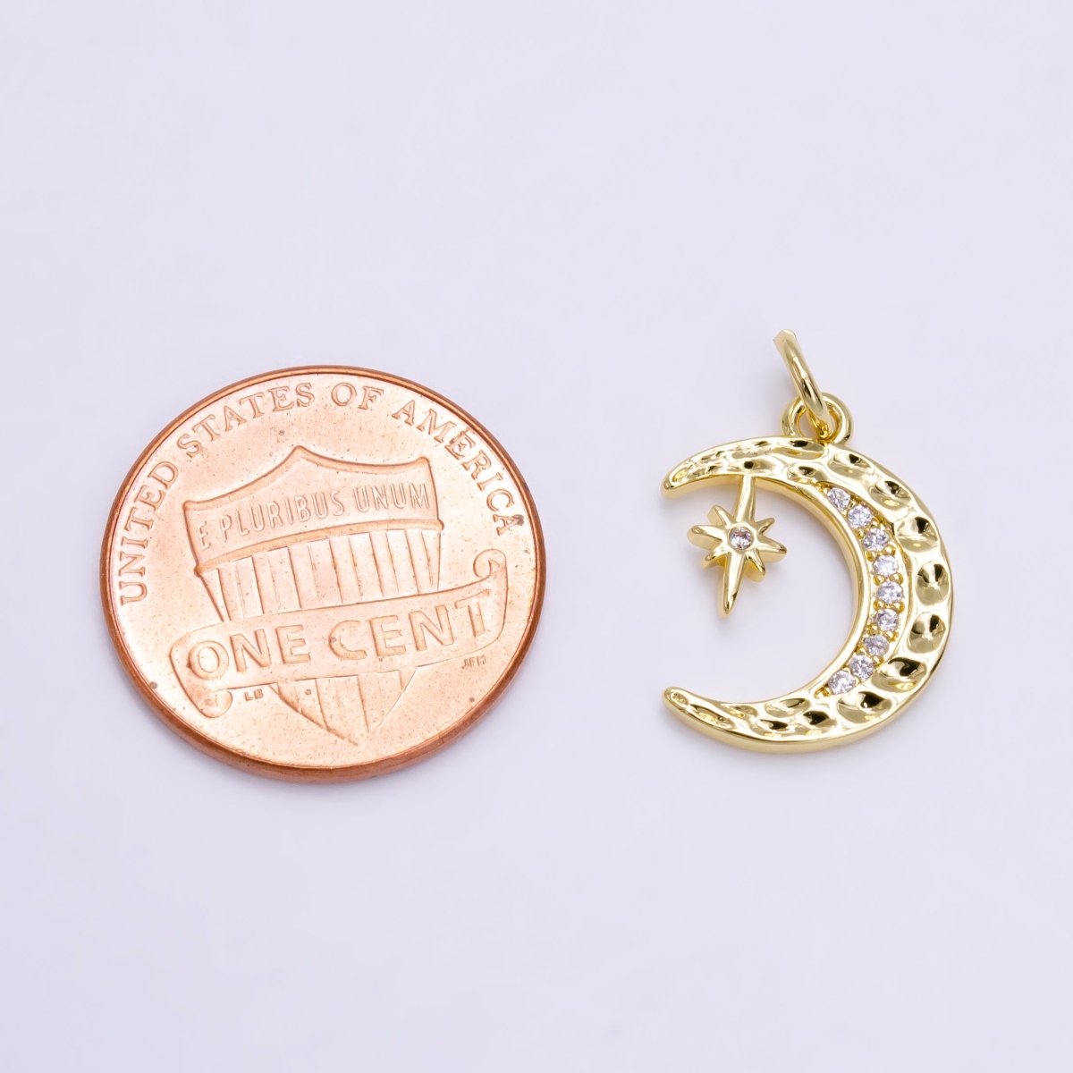 14K Gold Filled Micro Paved CZ Dented Celestial Crescent Moon Star Charm in Gold & Silver | AG491 AG492