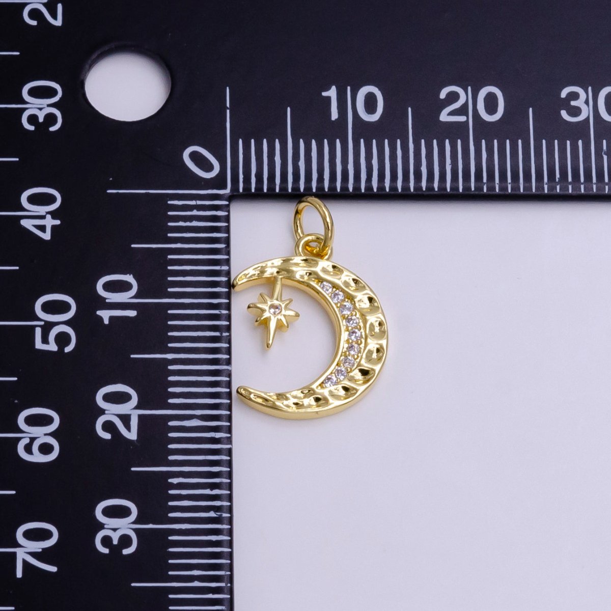 14K Gold Filled Micro Paved CZ Dented Celestial Crescent Moon Star Charm in Gold & Silver | AG491 AG492