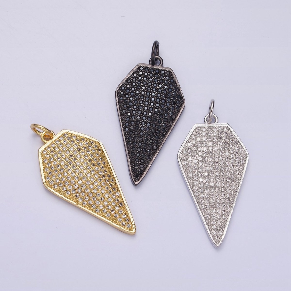 14K Gold Filled Micro Paved CZ Diamond Shield Charm in Silver, Gold & Black | N1129 - N1131