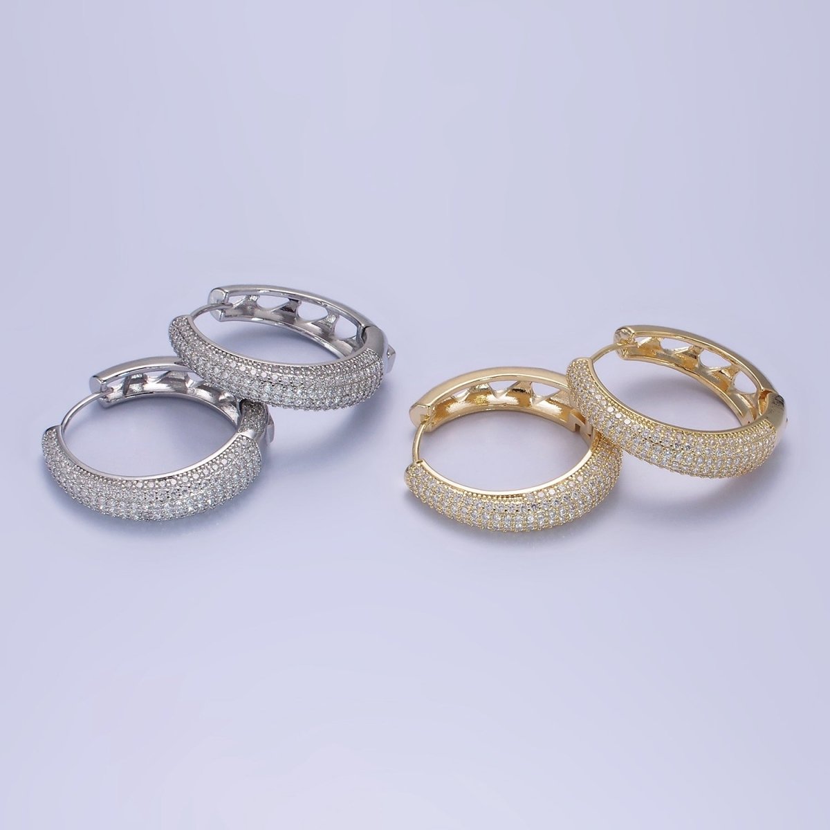 14K Gold Filled Micro Paved CZ Dome Open Filigree Earrings in Gold & Silver | AE499 AE500