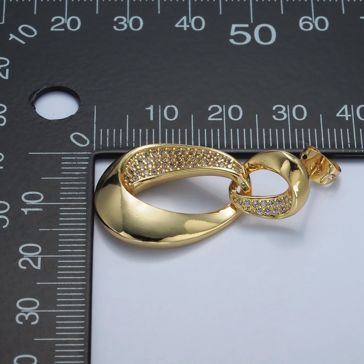 14K Gold Filled Micro Paved CZ Double Curved Band Drop Stud Earrings in Gold | AE416