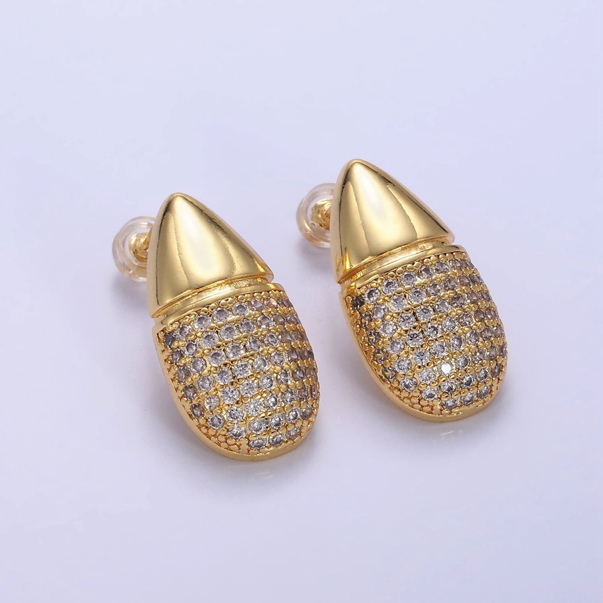 14K Gold Filled Micro Paved CZ Edged Teardrop Stud Earrings | Q040 - DLUXCA