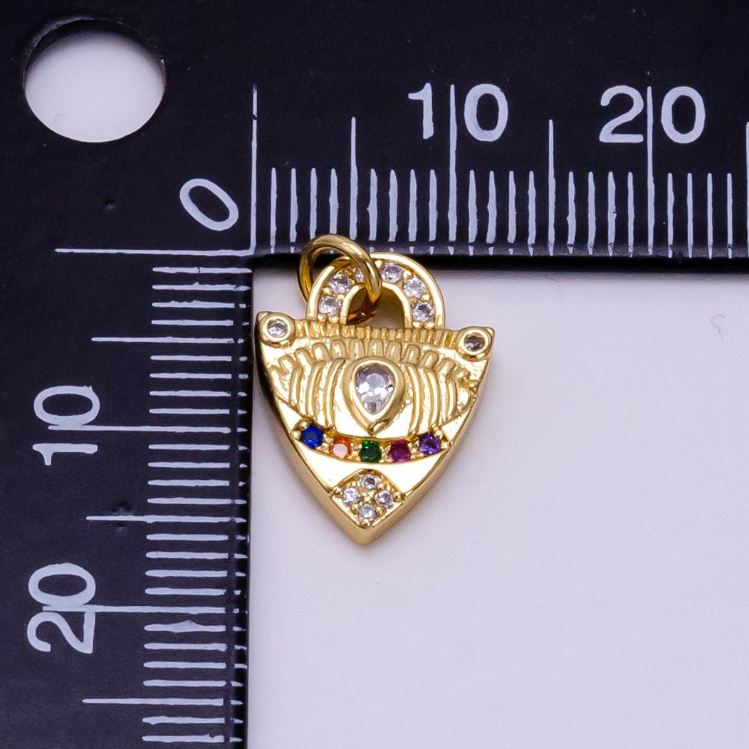 14K Gold Filled Micro Paved CZ Evil Eye Shield Charm | W496 - DLUXCA