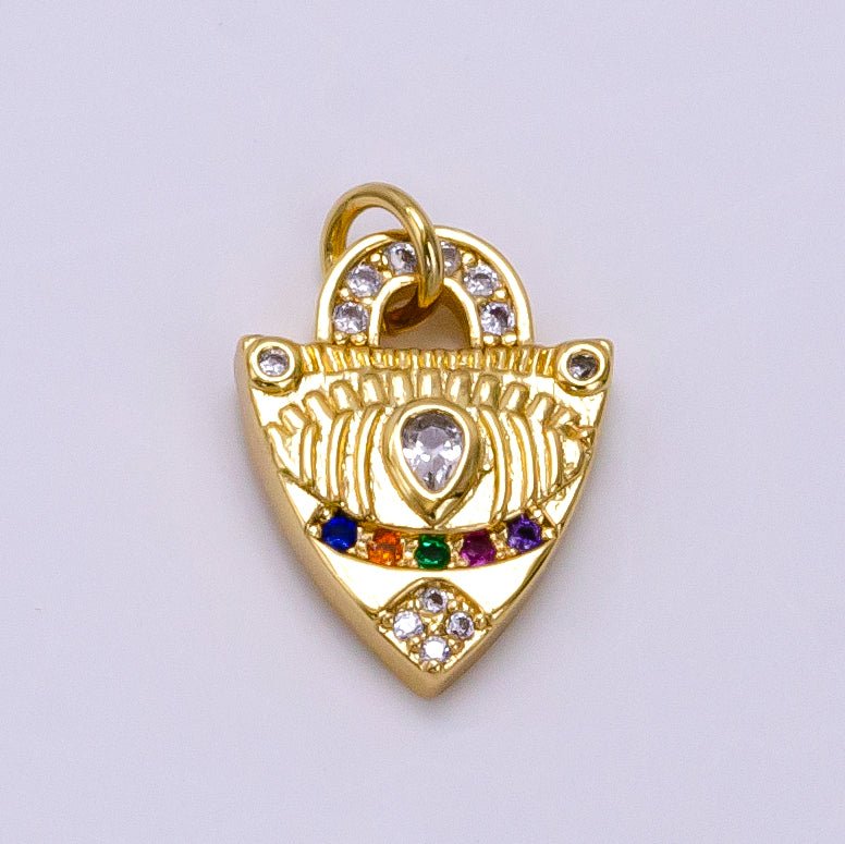 14K Gold Filled Micro Paved CZ Evil Eye Shield Charm | W496 - DLUXCA