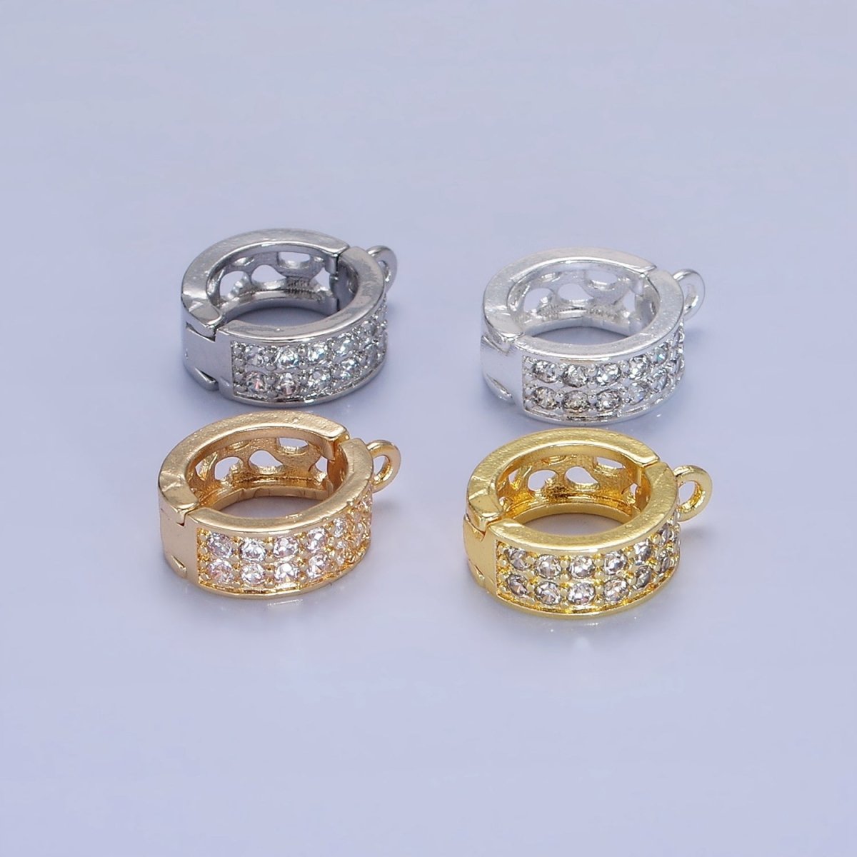 14K Gold Filled Micro Paved CZ Filigree Open Snap Latch Bail Drop Pendant Findings in Gold & Silver | Z774 - Z775