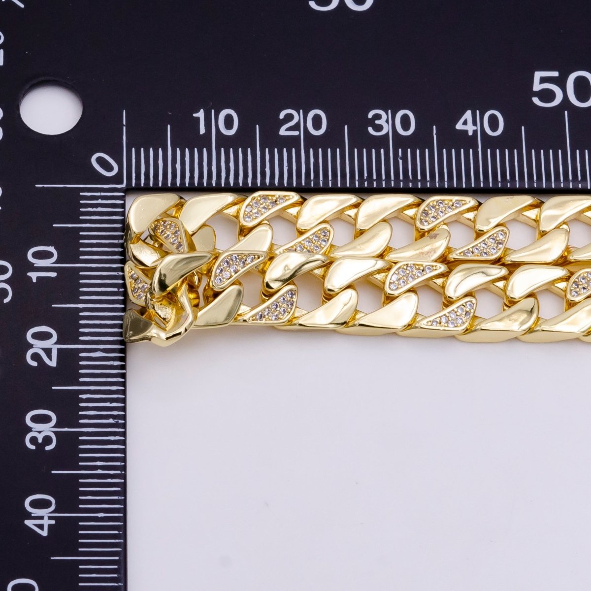 14K Gold Filled Micro Paved CZ Flat Concave Curb Unfinished Chain by Meter | WA-1368