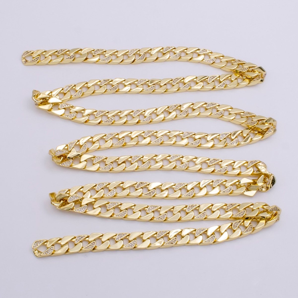 14K Gold Filled Micro Paved CZ Flat Concave Curb Unfinished Chain by Meter | WA-1368