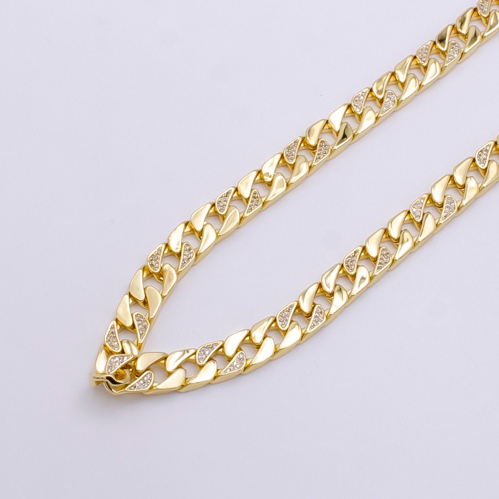 14K Gold Filled Micro Paved CZ Flat Concave Curb Unfinished Chain by Meter | WA-1368