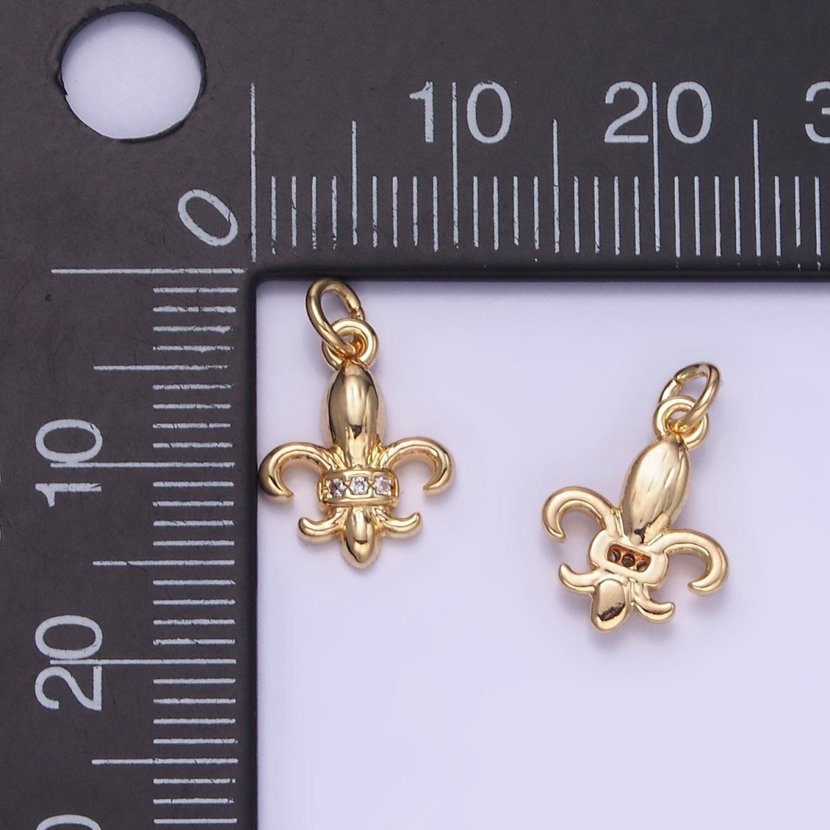 14K Gold Filled Micro Paved CZ Fleur De Lis Charm | W548 - DLUXCA