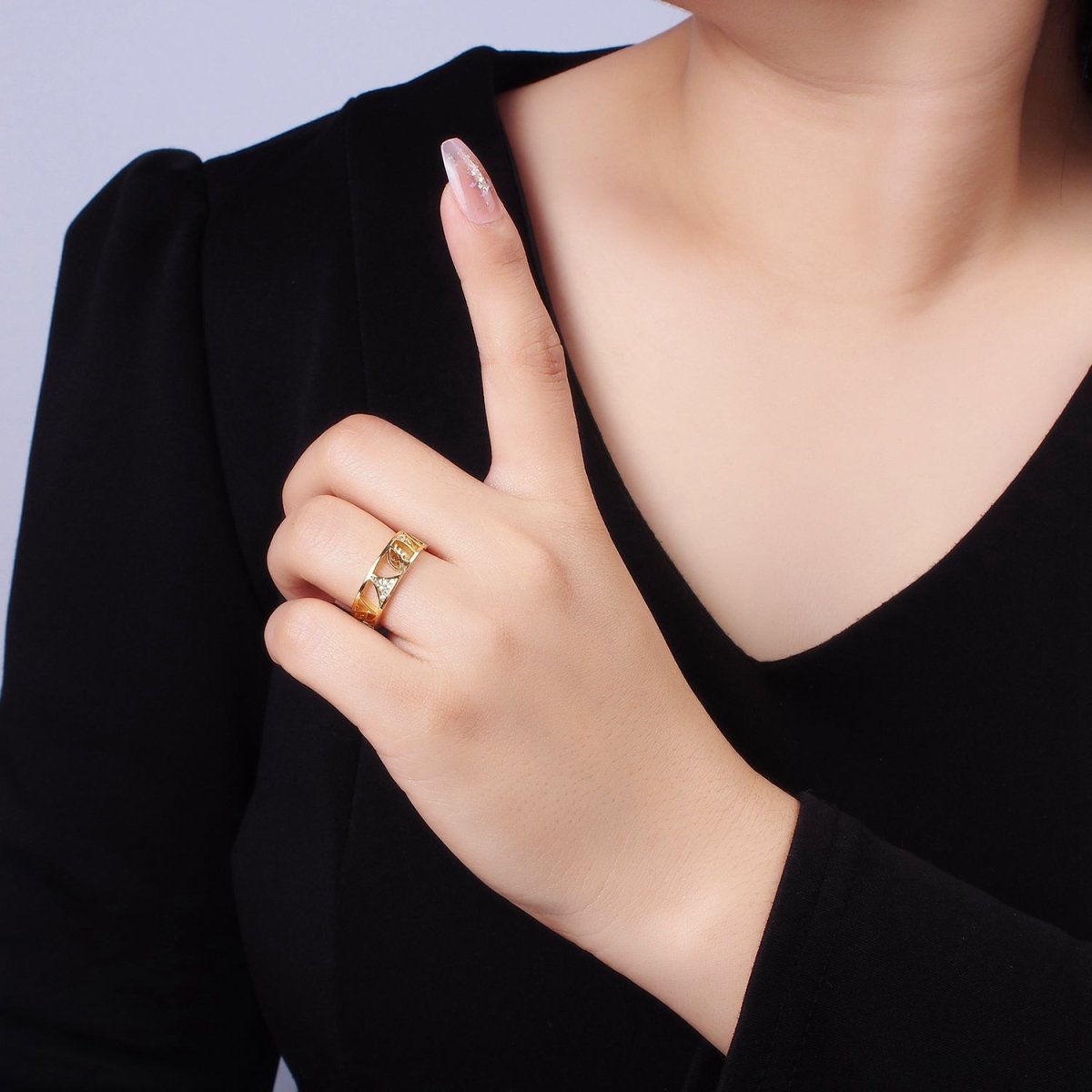 14K Gold Filled Micro Paved CZ Geometric Filigree Ring | O1351 - DLUXCA