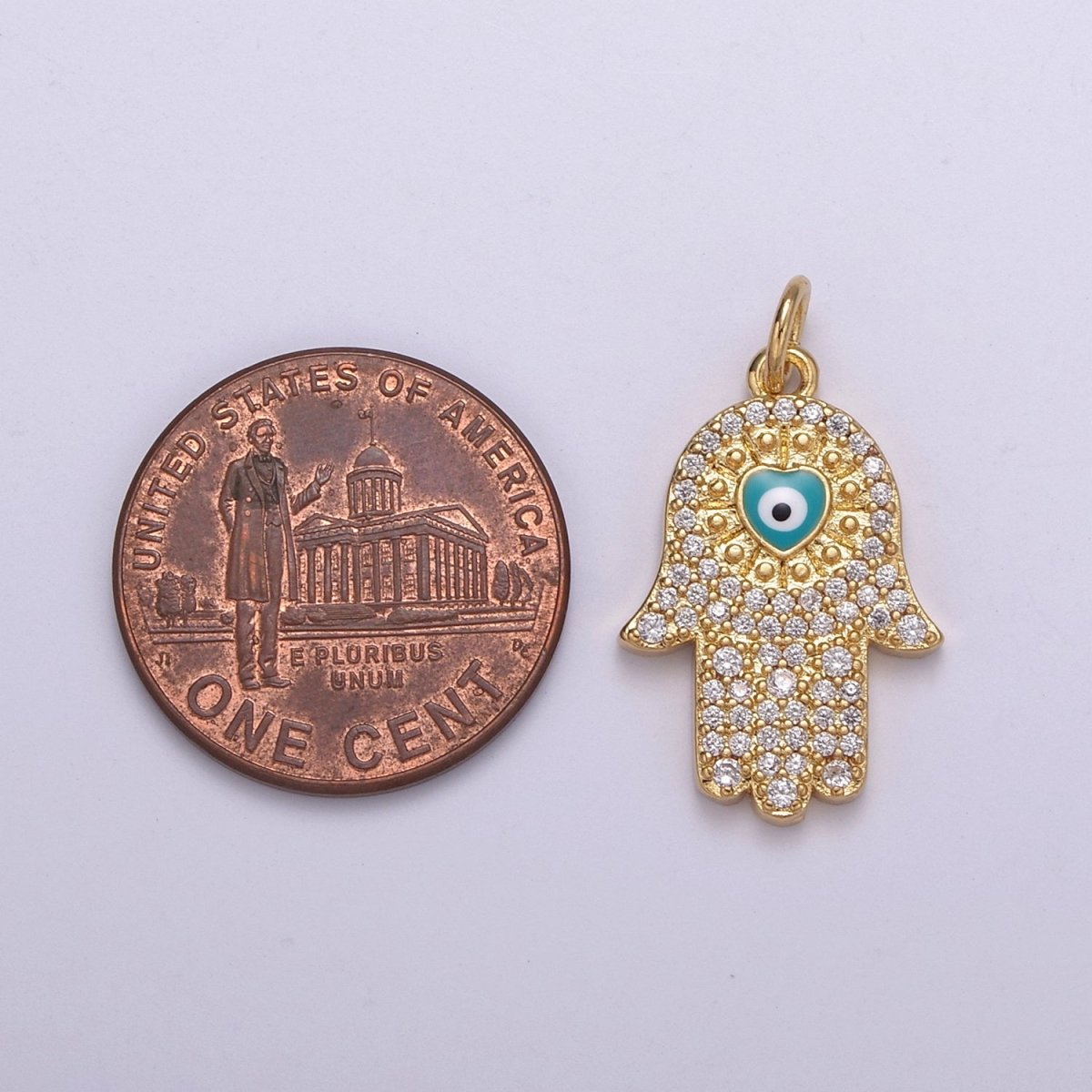 14K Gold Filled Micro Paved CZ Hamsa Hand Evil Eye Enamel Charm N-216 - N-218