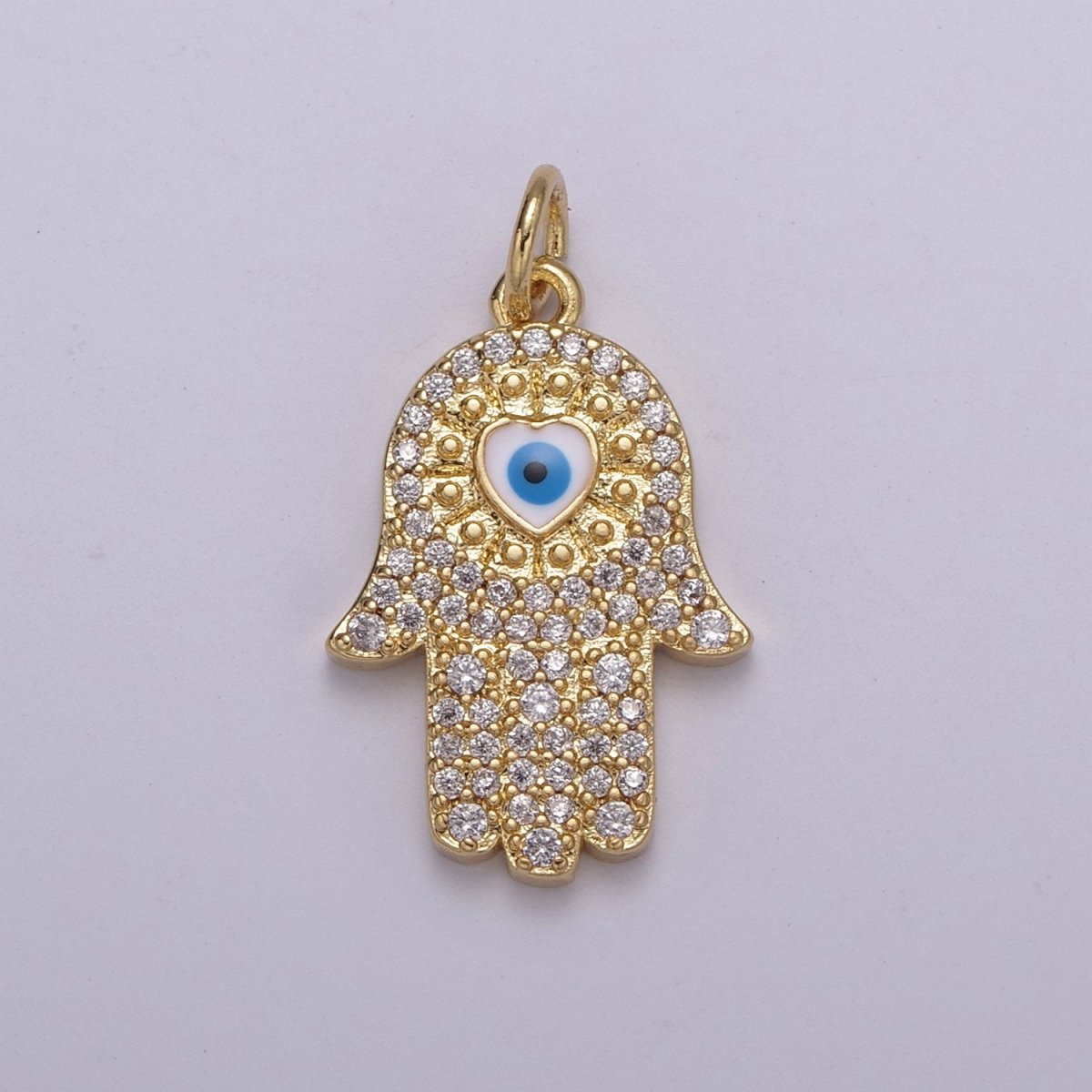 14K Gold Filled Micro Paved CZ Hamsa Hand Evil Eye Enamel Charm N-216 - N-218