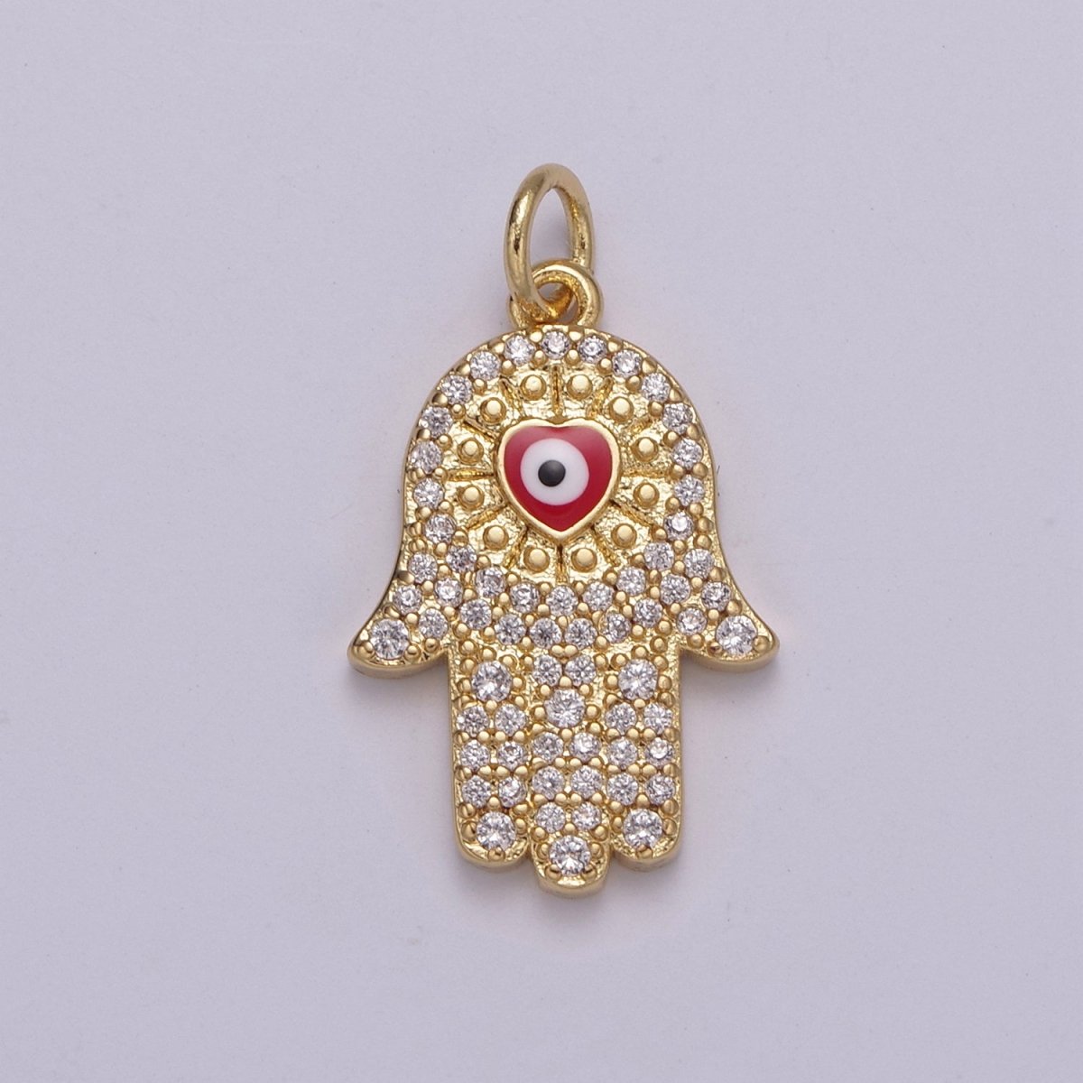 14K Gold Filled Micro Paved CZ Hamsa Hand Evil Eye Enamel Charm N-216 - N-218