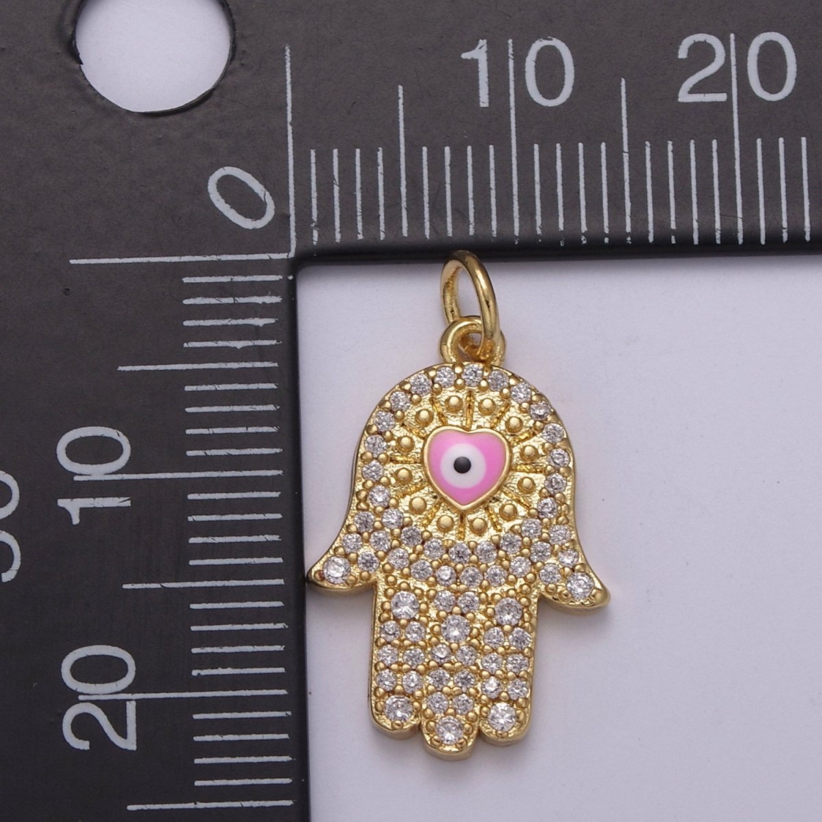 14K Gold Filled Micro Paved CZ Hamsa Hand Evil Eye Enamel Charm N-216 - N-218