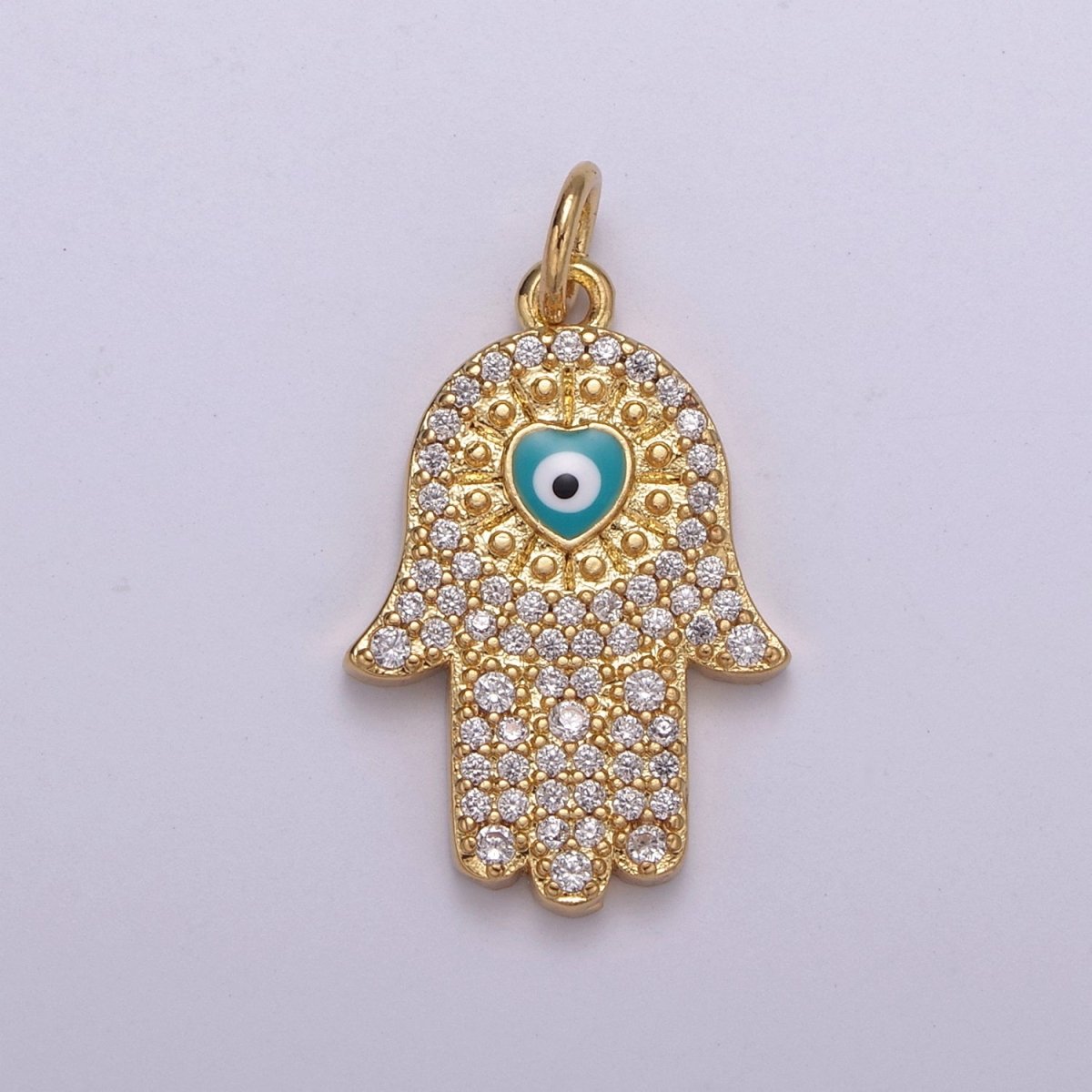 14K Gold Filled Micro Paved CZ Hamsa Hand Evil Eye Enamel Charm N-216 - N-218