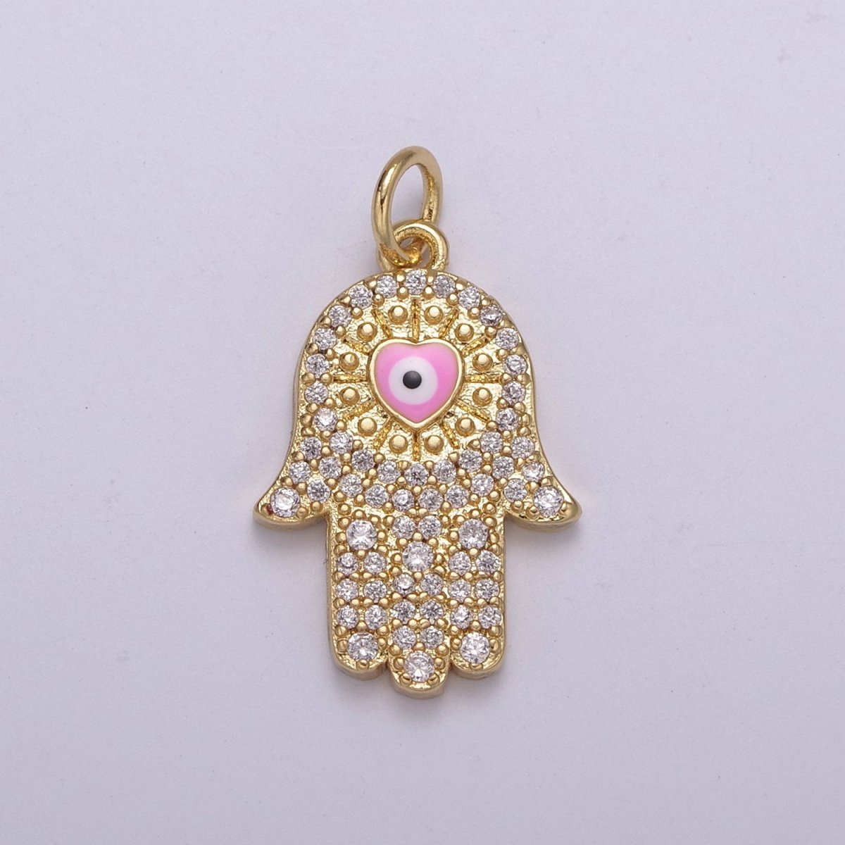 14K Gold Filled Micro Paved CZ Hamsa Hand Evil Eye Enamel Charm N-216 - N-218