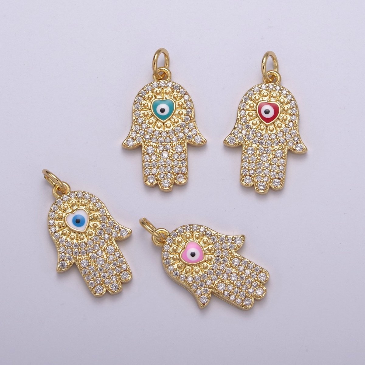 14K Gold Filled Micro Paved CZ Hamsa Hand Evil Eye Enamel Charm N-216 - N-218