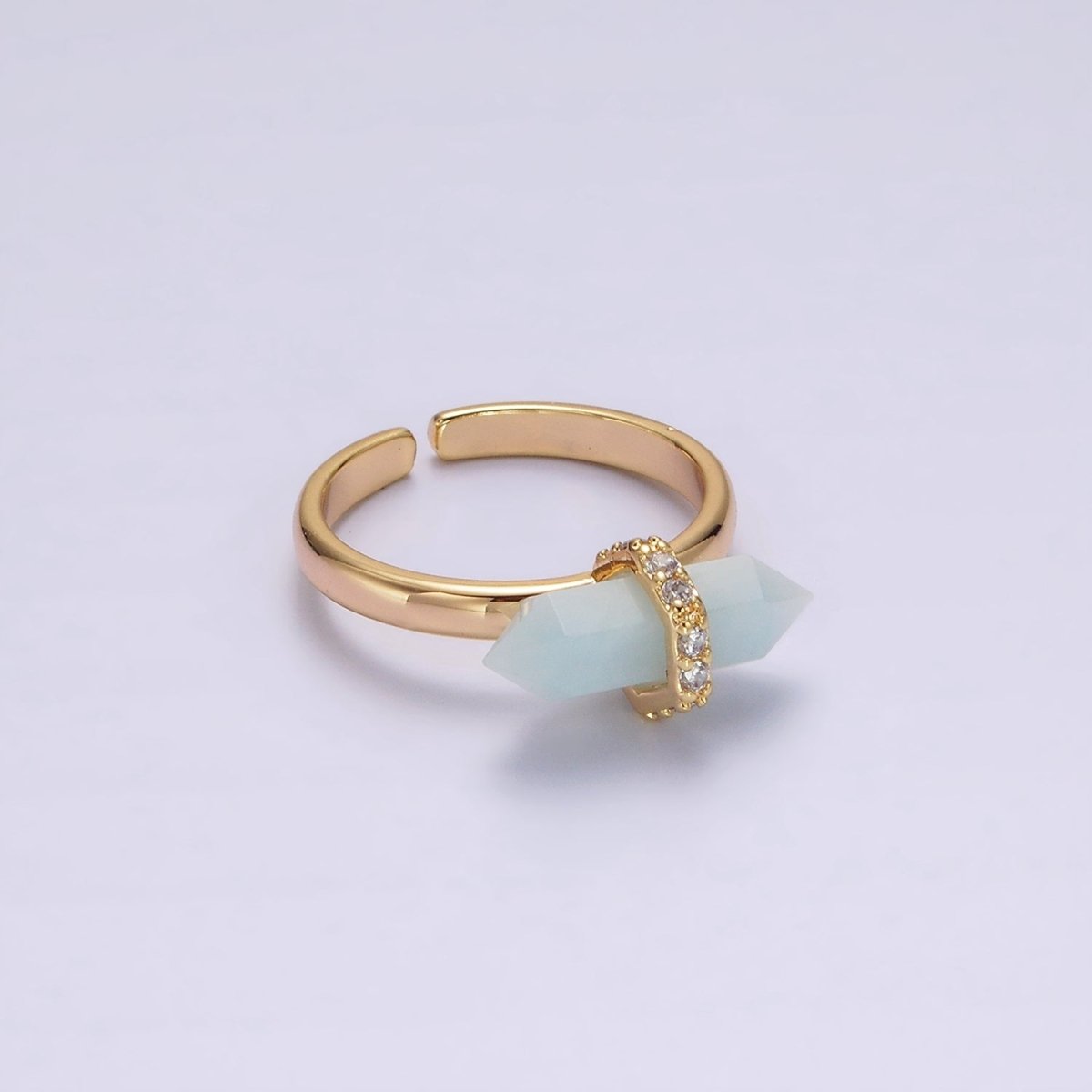14K Gold Filled Micro Paved CZ Pointed Wand Citrine, Rose Quartz, Aquamarine, Amazonite, Howlite, Amethyst, Labradorite, Onyx Ring | O1035 - O1042