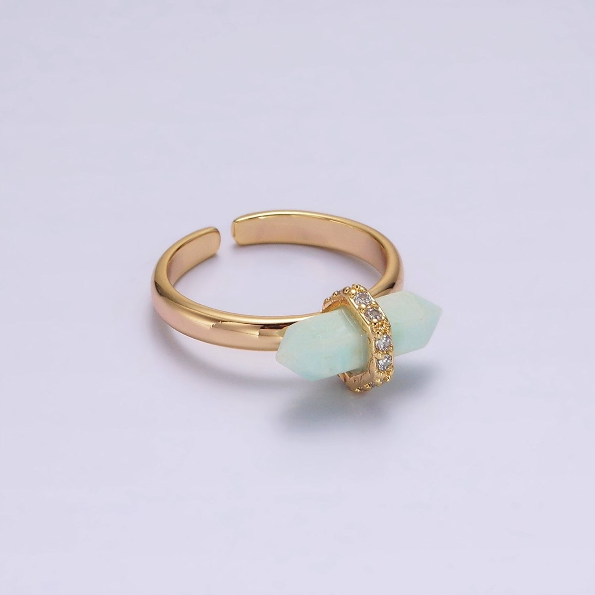 14K Gold Filled Micro Paved CZ Pointed Wand Citrine, Rose Quartz, Aquamarine, Amazonite, Howlite, Amethyst, Labradorite, Onyx Ring | O1035 - O1042