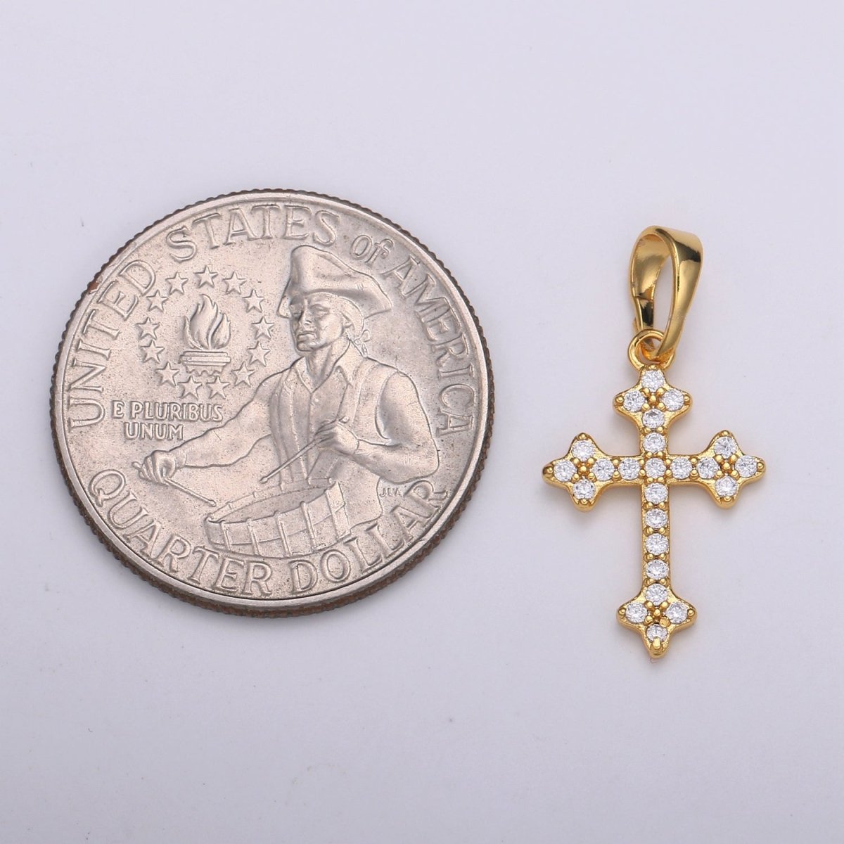 OS 14K Gold Filled Micro Paved CZ Victorian Botonee Cross Religious Pendant  I-390