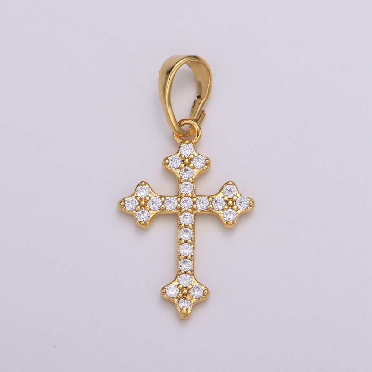 OS 14K Gold Filled Micro Paved CZ Victorian Botonee Cross Religious Pendant  I-390