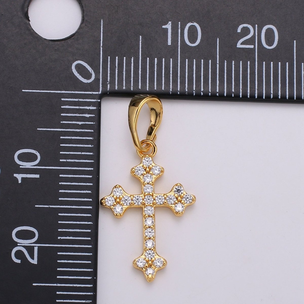 OS 14K Gold Filled Micro Paved CZ Victorian Botonee Cross Religious Pendant  I-390