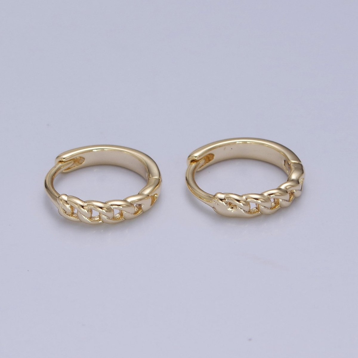 14K Gold Filled Mini Braided Figaro Curb Chain Link Huggie Hoop Earrings P-375 - DLUXCA