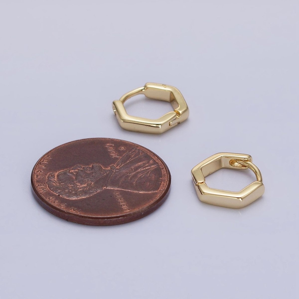 14K Gold Filled Mini Hexagonal 10mm Cartilage Earring Huggie | AB1527 - DLUXCA