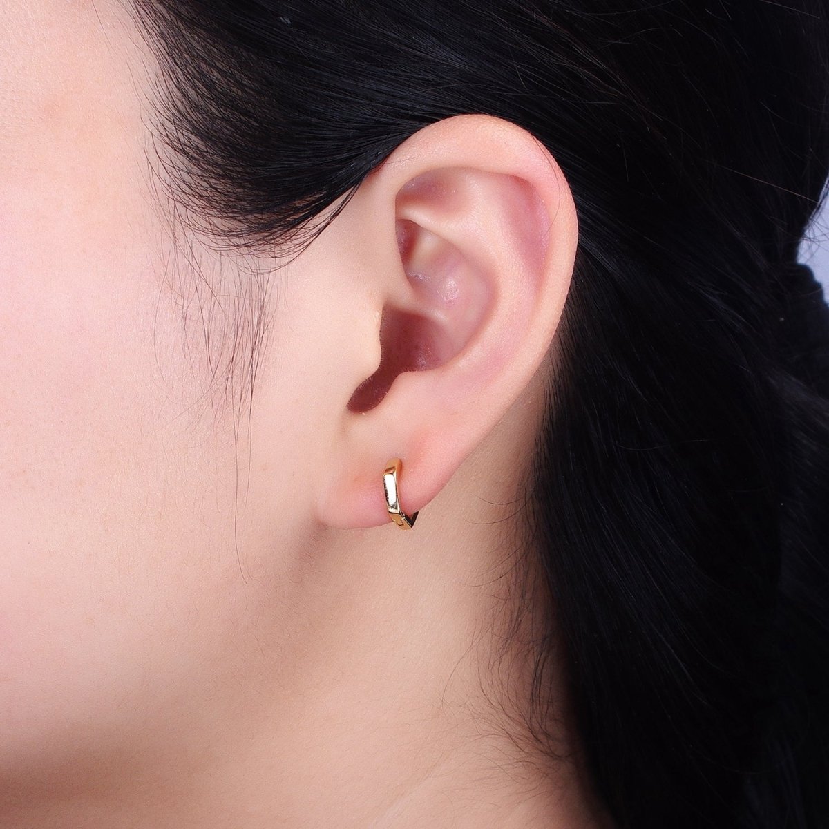 14K Gold Filled Mini Hexagonal 10mm Cartilage Earring Huggie | AB1527 - DLUXCA
