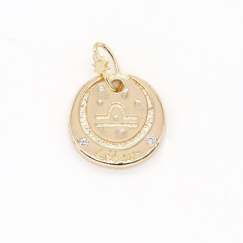 14K Gold Filled Mini Zodiac Horoscope Sign Constellation Medallion Pendant Charm Rustic Coin for Necklace Bracelet Earring Jewelry Making | A-A1845-A-A1850