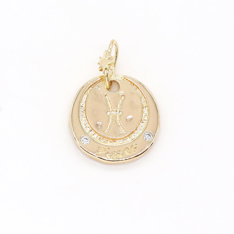 14K Gold Filled Mini Zodiac Horoscope Sign Constellation Medallion Pendant Charm Rustic Coin for Necklace Bracelet Earring Jewelry Making | A-A1845-A-A1850