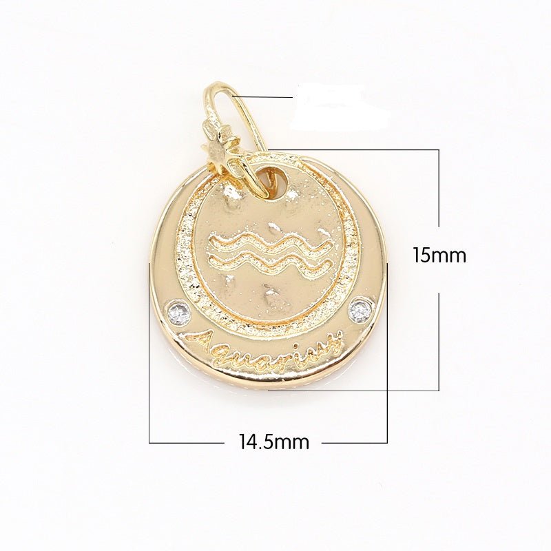 14K Gold Filled Mini Zodiac Horoscope Sign Constellation Medallion Pendant Charm Rustic Coin for Necklace Bracelet Earring Jewelry Making | A-A1845-A-A1850