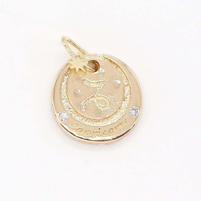 14K Gold Filled Mini Zodiac Horoscope Sign Constellation Medallion Pendant Charm Rustic Coin for Necklace Bracelet Earring Jewelry Making | A-A1845-A-A1850