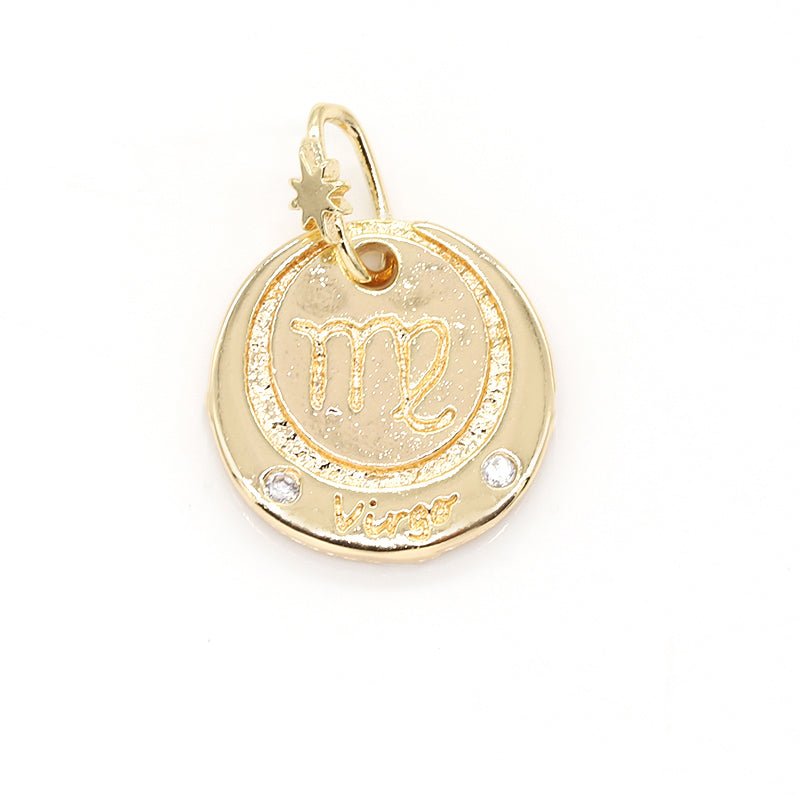 14K Gold Filled Mini Zodiac Horoscope Sign Constellation Medallion Pendant Charm Rustic Coin for Necklace Bracelet Earring Jewelry Making | A-A1845-A-A1850