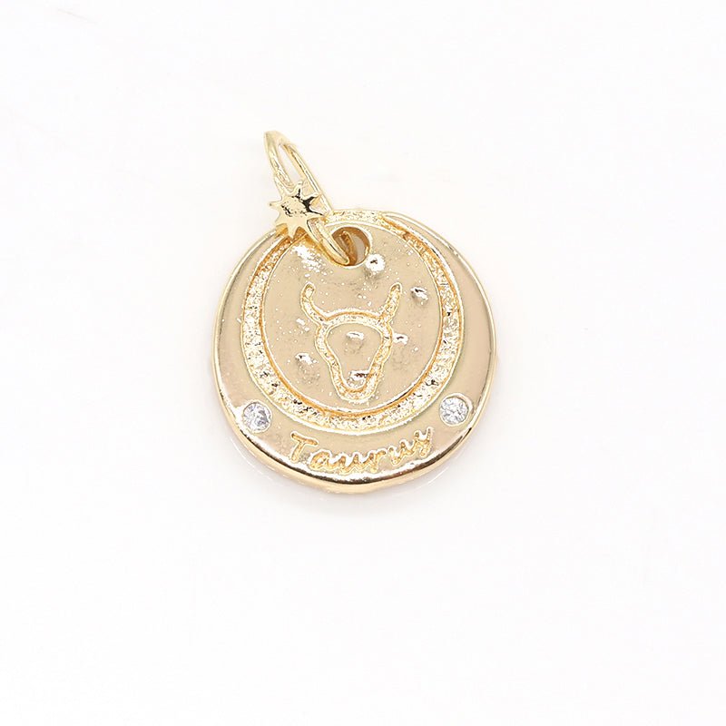 14K Gold Filled Mini Zodiac Horoscope Sign Constellation Medallion Pendant Charm Rustic Coin for Necklace Bracelet Earring Jewelry Making | A-A1845-A-A1850