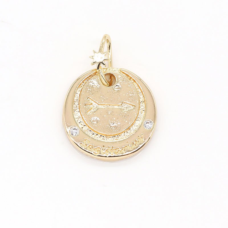 14K Gold Filled Mini Zodiac Horoscope Sign Constellation Medallion Pendant Charm Rustic Coin for Necklace Bracelet Earring Jewelry Making | A-A1845-A-A1850