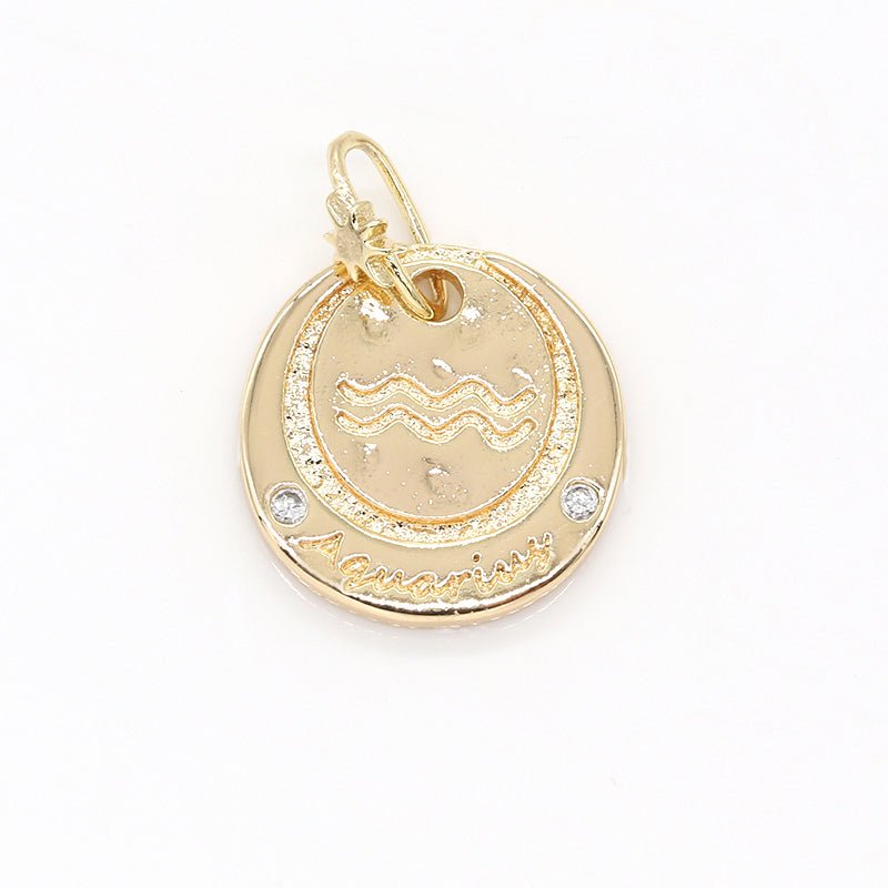 14K Gold Filled Mini Zodiac Horoscope Sign Constellation Medallion Pendant Charm Rustic Coin for Necklace Bracelet Earring Jewelry Making | A-A1845-A-A1850