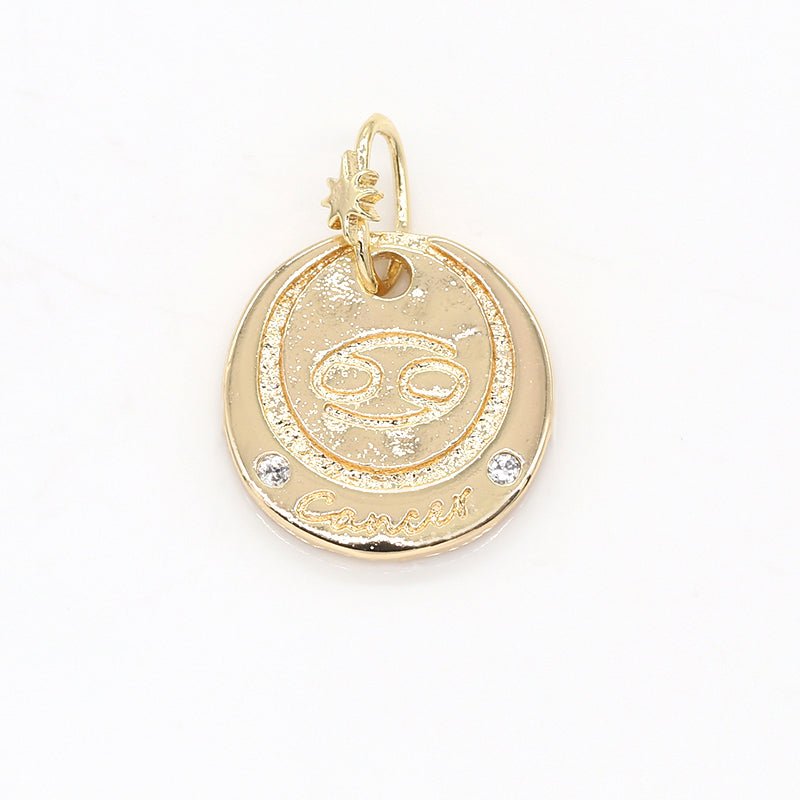 14K Gold Filled Mini Zodiac Horoscope Sign Constellation Medallion Pendant Charm Rustic Coin for Necklace Bracelet Earring Jewelry Making | A-A1845-A-A1850