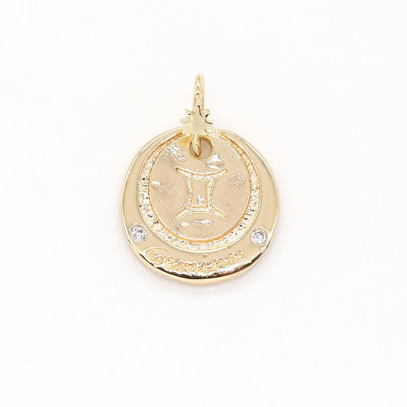 14K Gold Filled Mini Zodiac Horoscope Sign Constellation Medallion Pendant Charm Rustic Coin for Necklace Bracelet Earring Jewelry Making | A-A1845-A-A1850