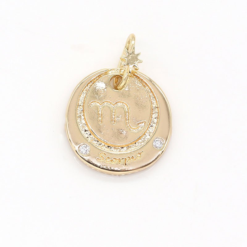 14K Gold Filled Mini Zodiac Horoscope Sign Constellation Medallion Pendant Charm Rustic Coin for Necklace Bracelet Earring Jewelry Making | A-A1845-A-A1850