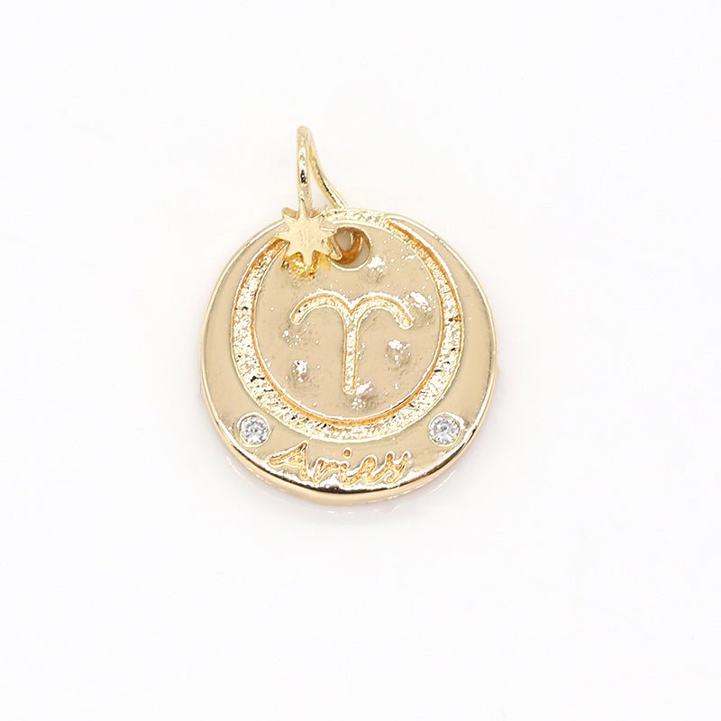 14K Gold Filled Mini Zodiac Horoscope Sign Constellation Medallion Pendant Charm Rustic Coin for Necklace Bracelet Earring Jewelry Making | A-A1845-A-A1850