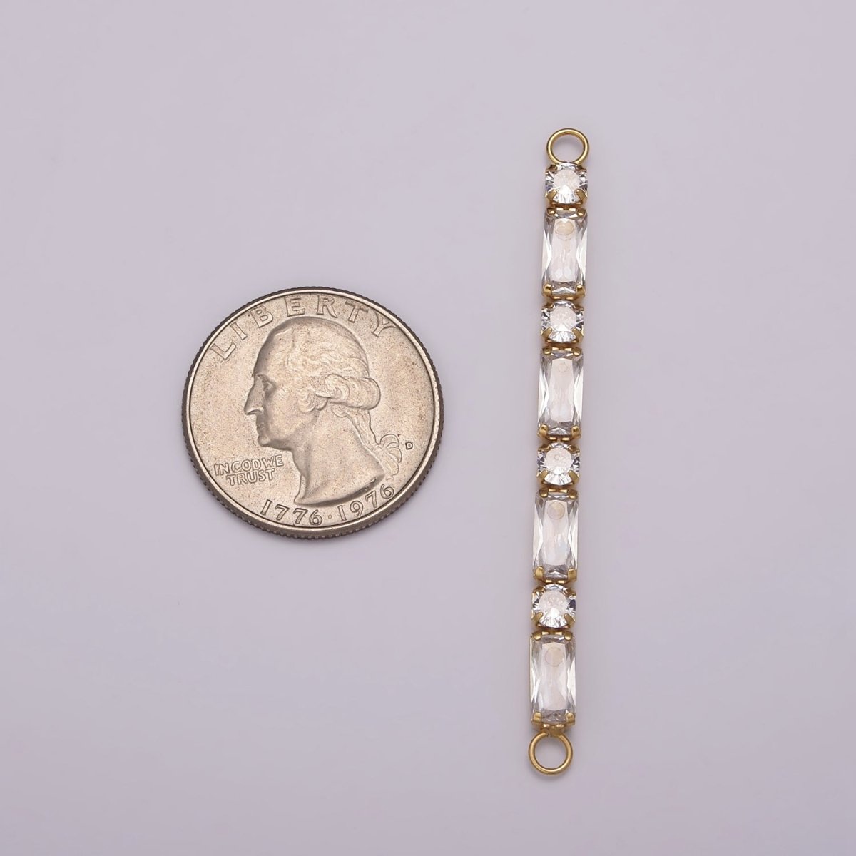 14K Gold Filled Minimalist Bendable Emerald cut Bar Connector Micro Pave CZ DIY Charm Necklace Bracelet Findings for Jewelry Making, 50.5x6.9mm Y-394 Y-395