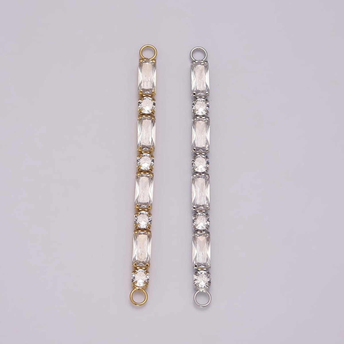 14K Gold Filled Minimalist Bendable Emerald cut Bar Connector Micro Pave CZ DIY Charm Necklace Bracelet Findings for Jewelry Making, 50.5x6.9mm Y-394 Y-395