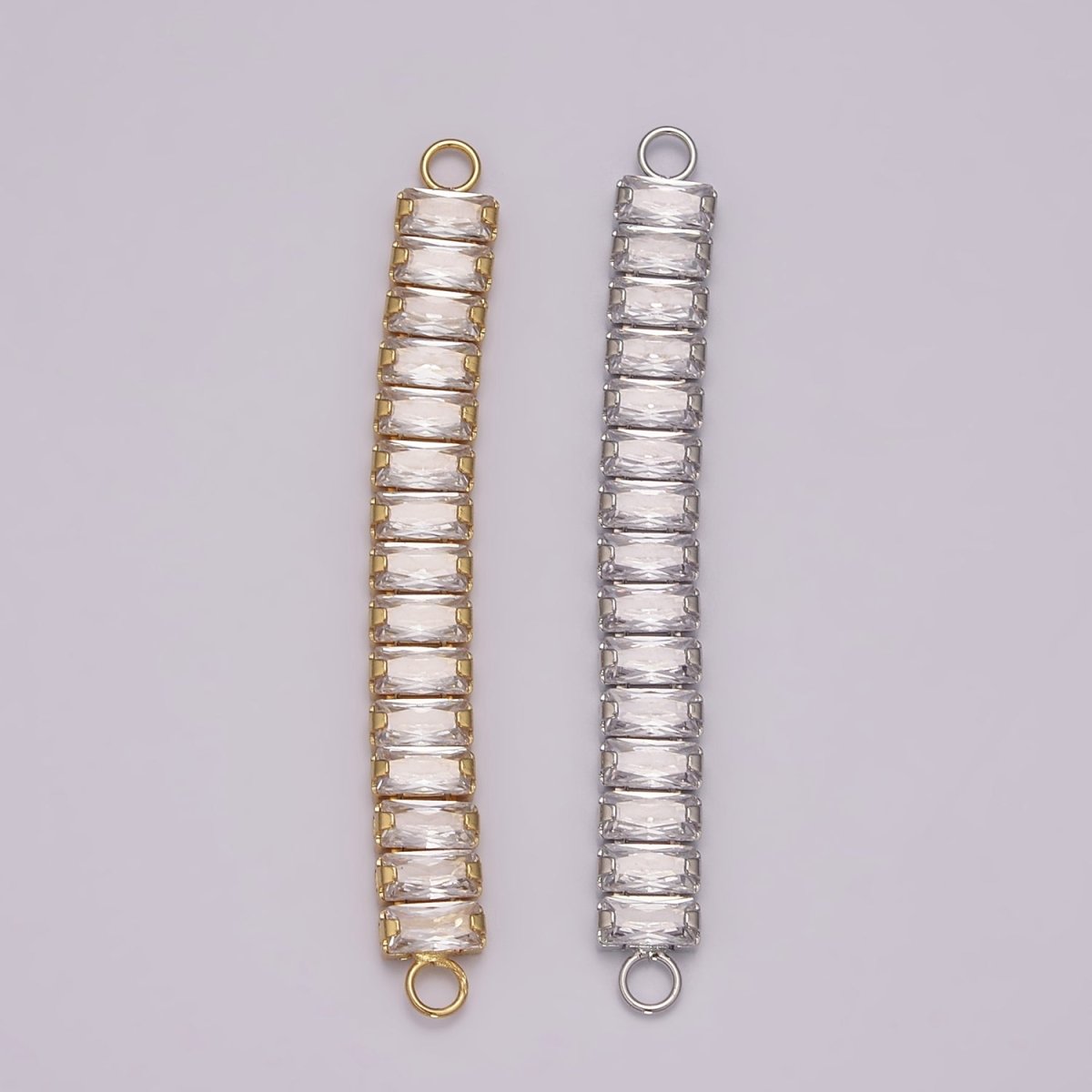 14K Gold Filled Minimalist Bendable Rectangular Bar Connector Micro Pave CZ DIY Charm Necklace Bracelet Findings for Jewelry Making, 50.5x6.9mm Y-392 Y-393