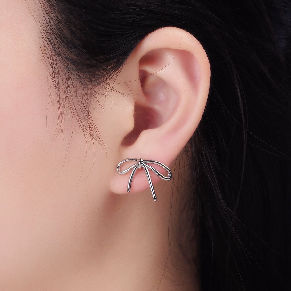 14K Gold Filled Minimalist Tied Ribbon Bow Stud Earrings in Gold & Silver | Q281 Q282