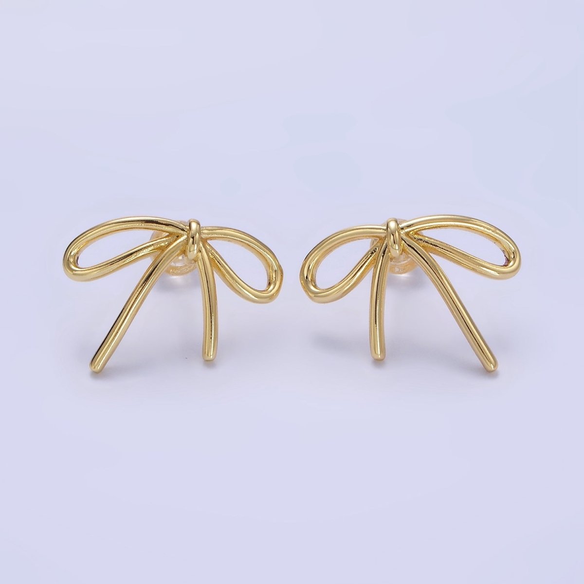 14K Gold Filled Minimalist Tied Ribbon Bow Stud Earrings in Gold & Silver | Q281 Q282