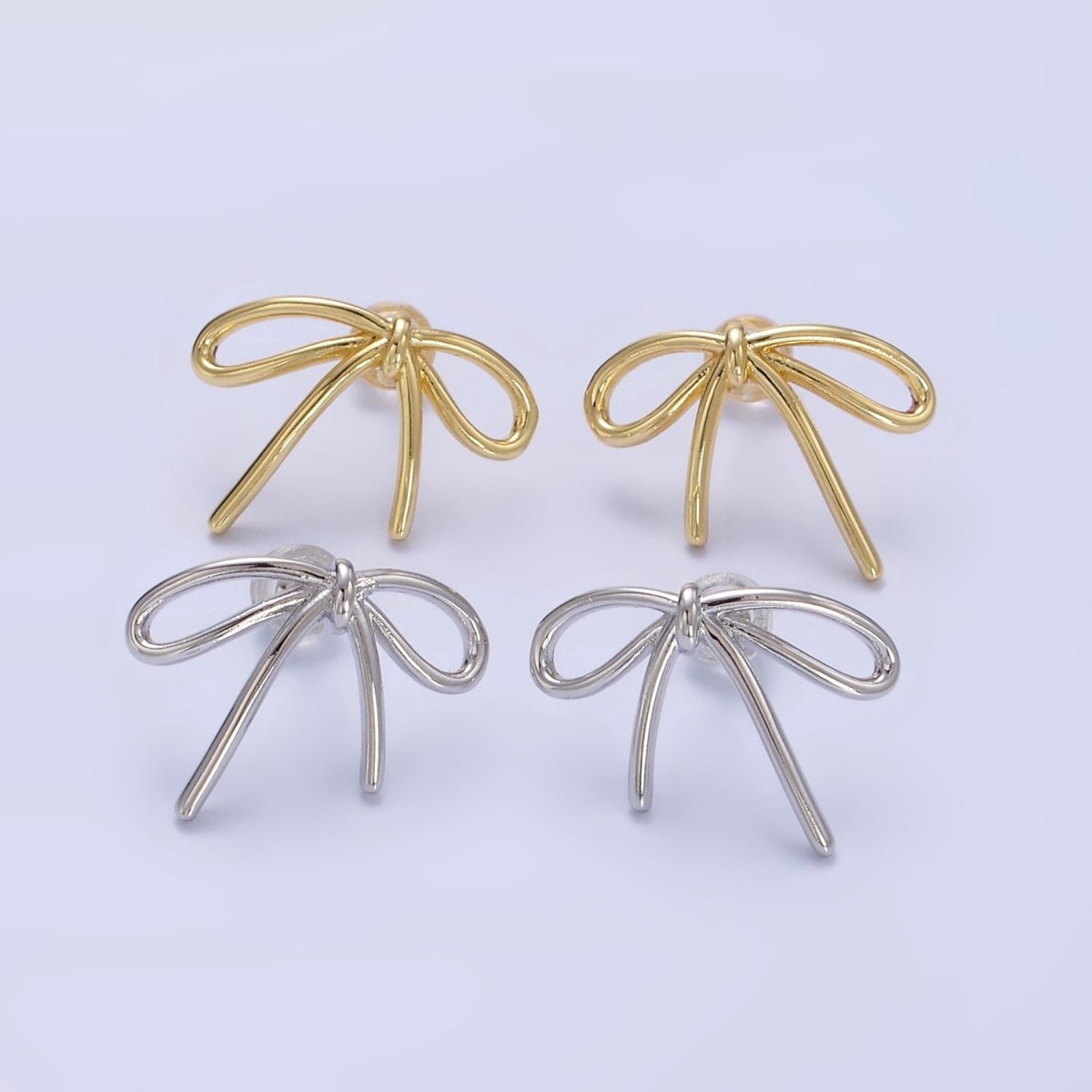 14K Gold Filled Minimalist Tied Ribbon Bow Stud Earrings in Gold & Silver | Q281 Q282