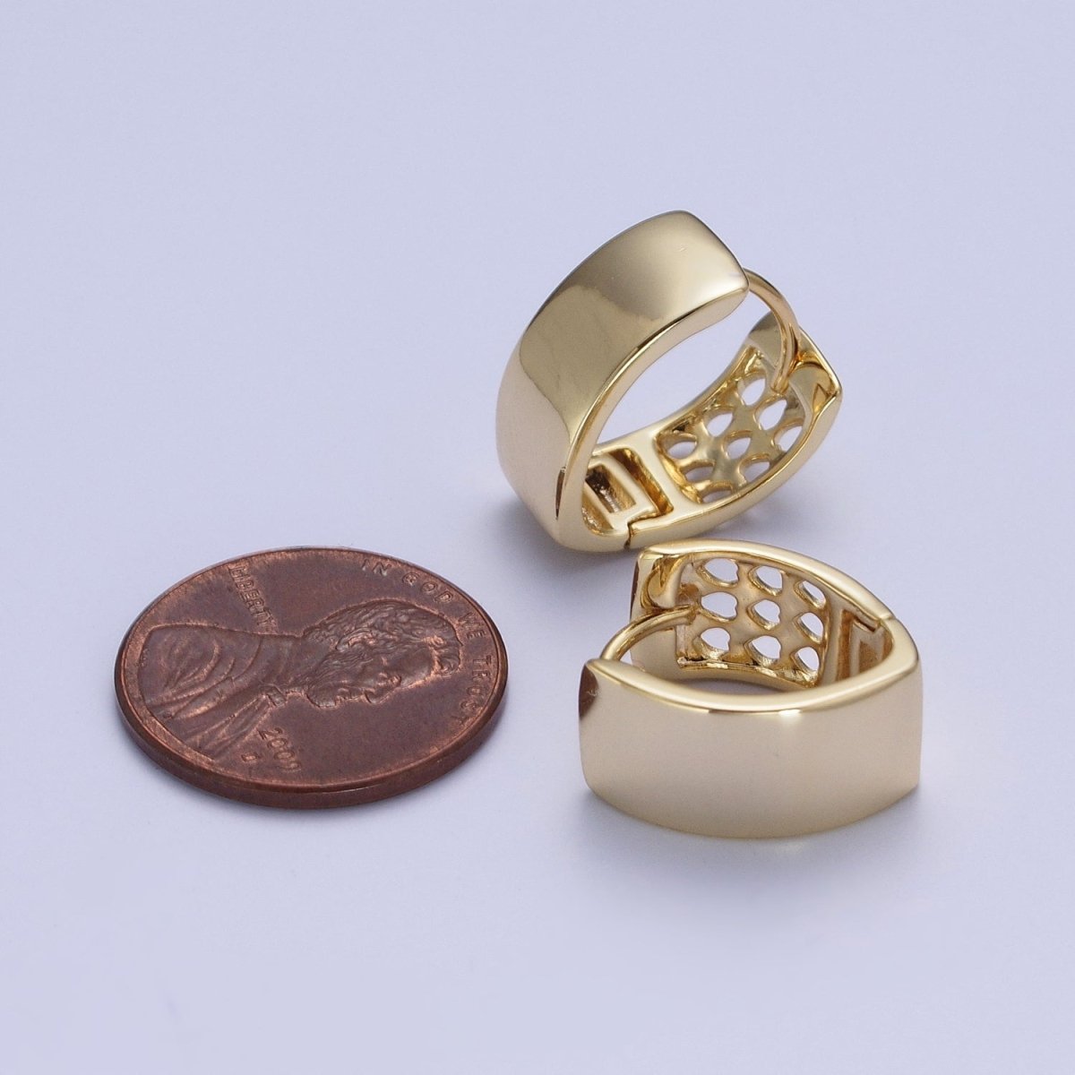 14K Gold Filled Minimalist Wide Band Triangle Huggie Hoop Earrings | X-907 - DLUXCA