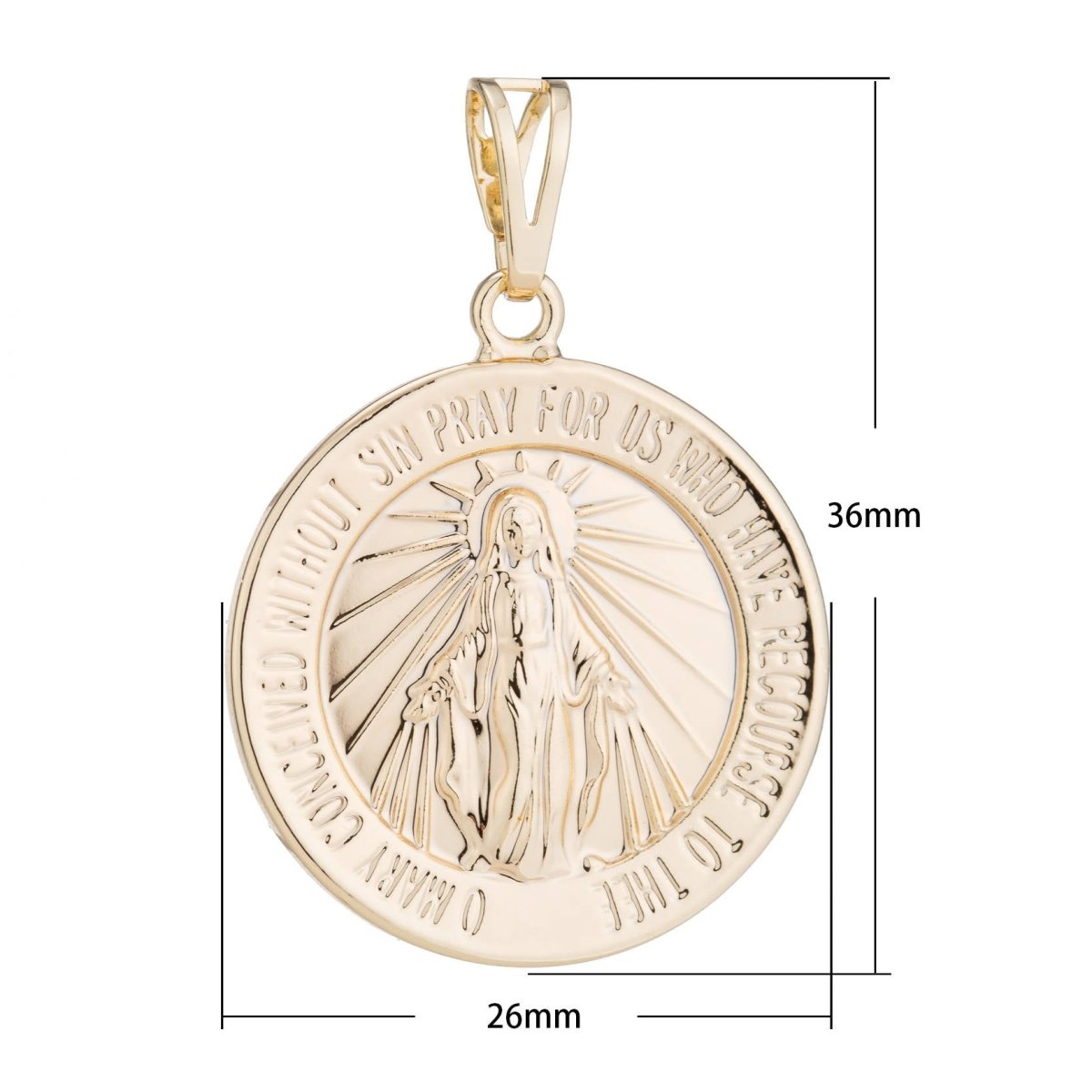 14k Gold Filled Miraculous Lady Charm Medal Mother Mary Necklace Coin Medallion Charm Rose Gold Filled Pendant - Religious Pendant Charms H-450