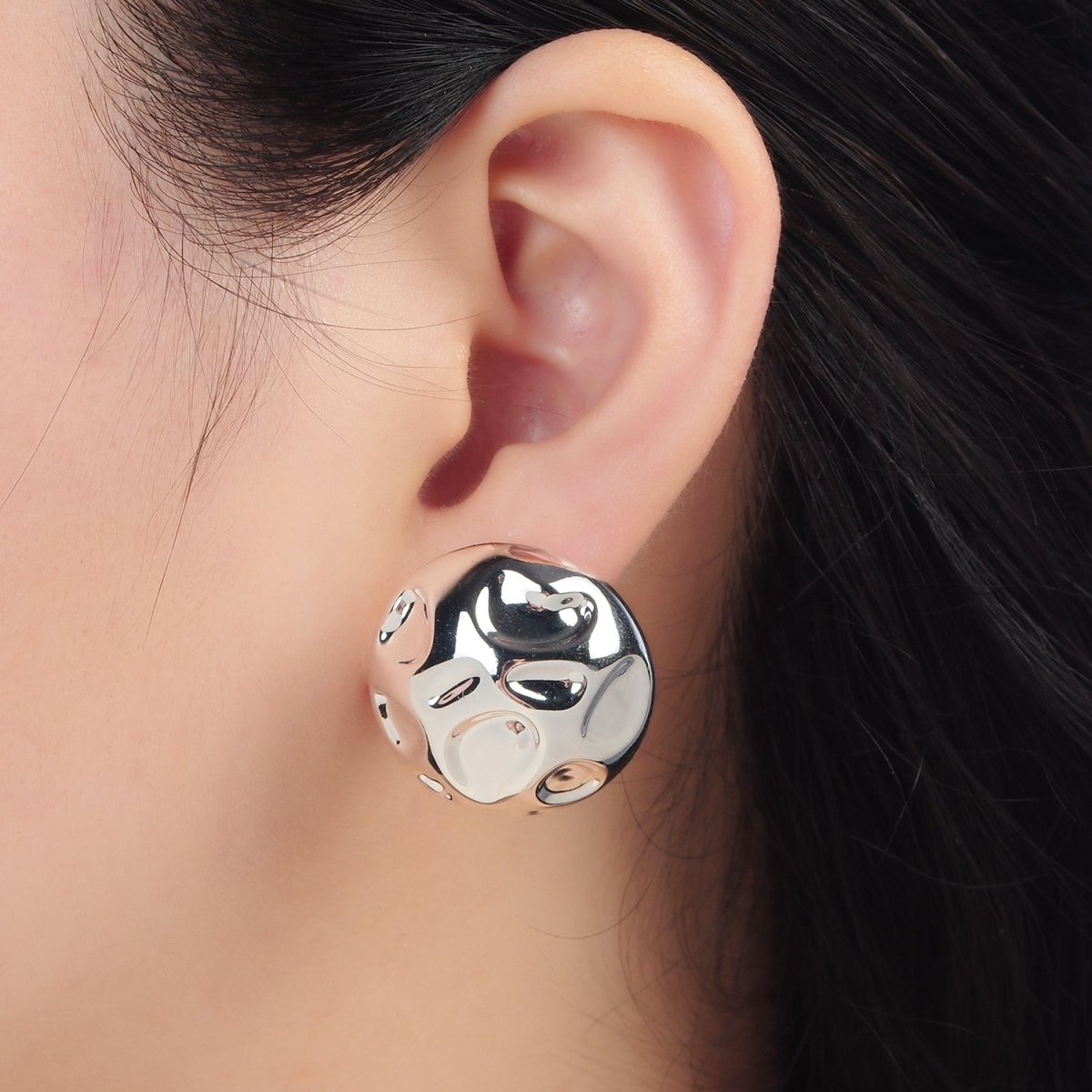 Molten Hammered Round Lightweight Stud Earrings in Gold & Silver | AD680 AD681